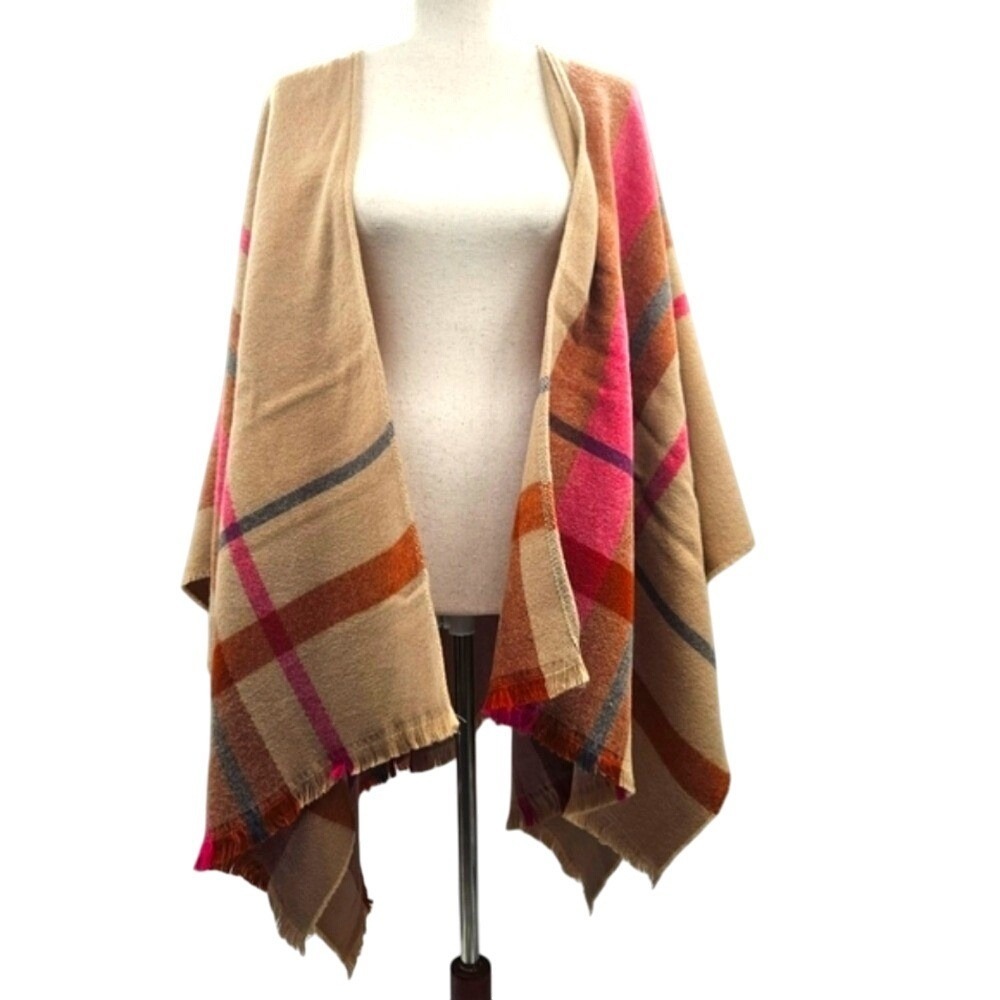 Modena‎ Plaid Cape Shawl Wrap Open Front Ruana Blanket Scarf Poncho